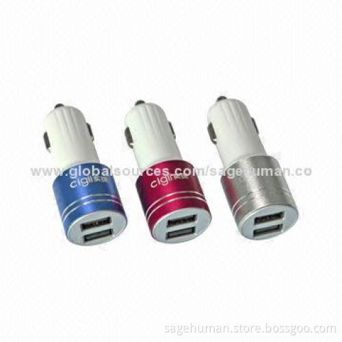 Dual-car Chargers, 5V/3.1A Output, 12-24V Input with Luminous Ring, Cut Design, LED Power Indicator